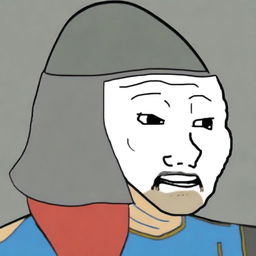 This digital art image features a Mongol soldier reimagined as a Wojak character