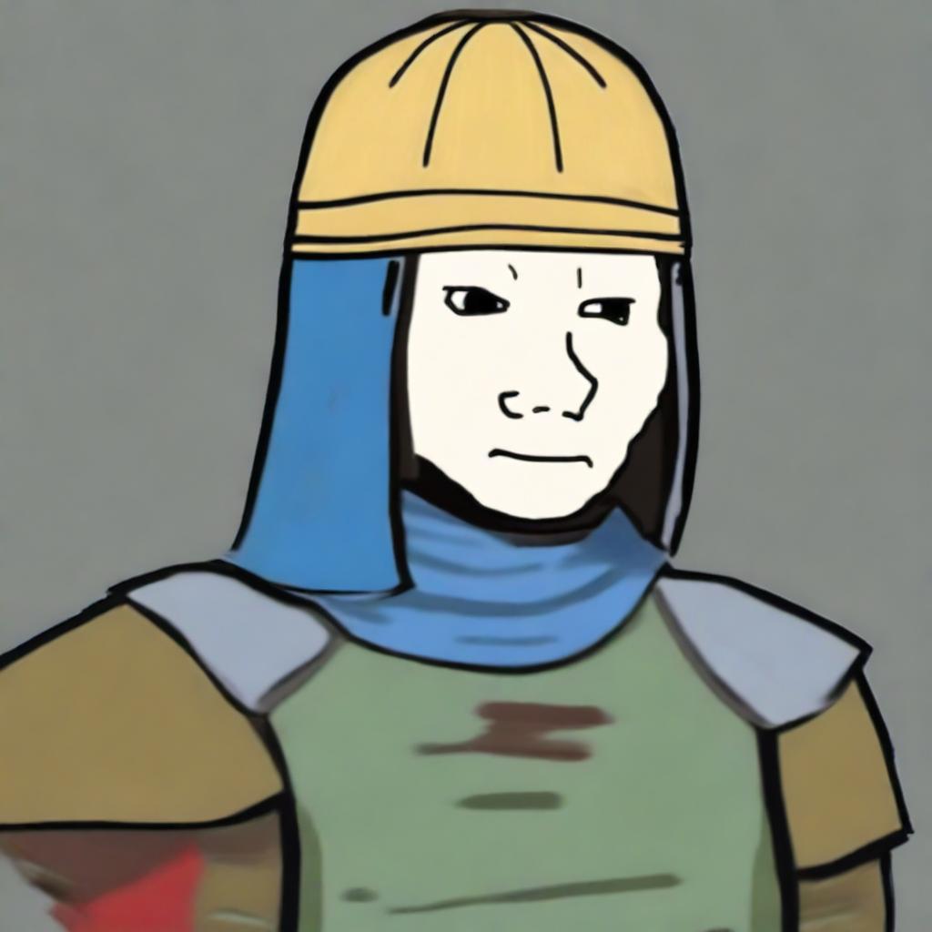 This digital art image features a Mongol soldier reimagined as a Wojak character