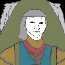 This digital art image features a Mongol soldier reimagined as a Wojak character