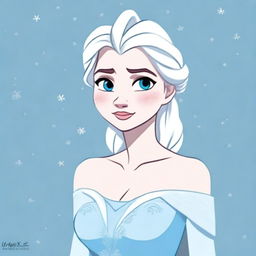 A high-quality digital art piece featuring Elsa from Disney's Frozen depicted in the style of a Wojak meme