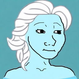 A high-quality digital art piece featuring Elsa from Frozen in the style of a Wojak meme