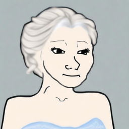 A high-quality digital art piece featuring Elsa from Frozen in the style of a Wojak meme