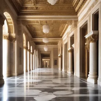 The grand entrance hall of the palace featured a stunning marble passage, leading visitors into the opulent reception rooms.