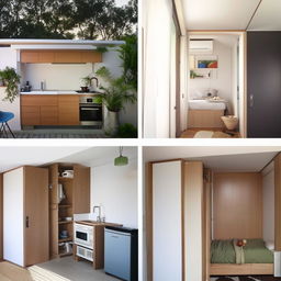 Maximize a 3x4 meter single-room home for dual-function use as a cozy bedroom and a practical kitchen, with smart space utilization.