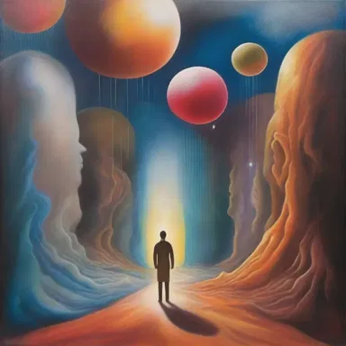 The artist's painting depicts a surreal passage between dream and reality, capturing the essence of the subconscious mind.