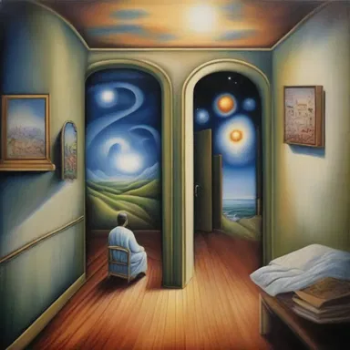 The artist's painting depicts a surreal passage between dream and reality, capturing the essence of the subconscious mind.