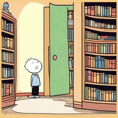 In the cartoon, the character discovered a secret passage hidden behind a bookshelf.