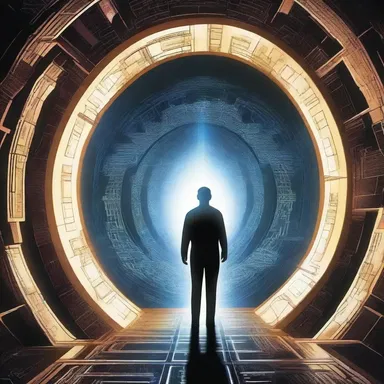 In the science fiction novel, the characters travel through a teleportation passage to different dimensions.