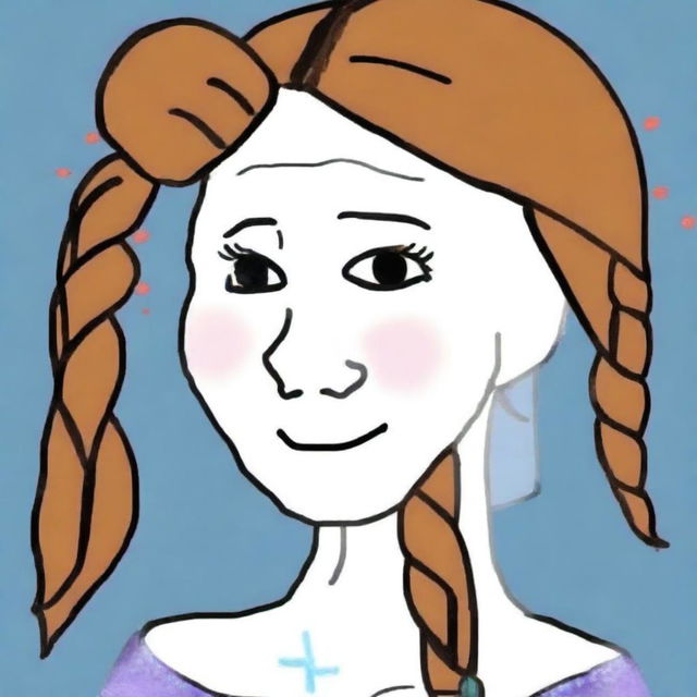 An excellent digital art piece that portrays Anna from Frozen in the style of a Wojak meme