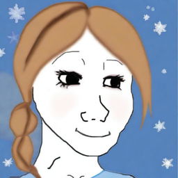 An excellent digital art piece that portrays Anna from Frozen in the style of a Wojak meme