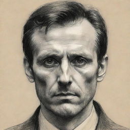 Sketch of a man with long, intense gaze exuding an enigmatic aura