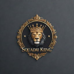 Create a powerful and imposing logo for a brand named 'Squadi King'. Incorporate elements of royalty and strength.