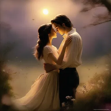 In the dreamy evening, he took her hand and whispered sweet words, etherizing her with his love.