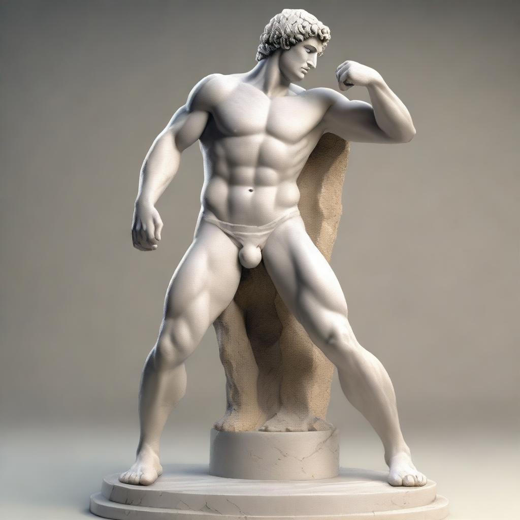 A high-quality, 3D-rendered image of an ancient Greek statue