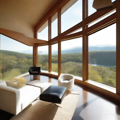The architect designed a modern house with floor-to-ceiling windows that showcased the breathtaking view of the shin.