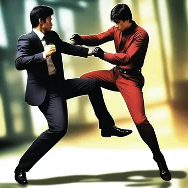In the intense action scene, the protagonist skillfully kicked the villain in the shin, rendering him immobile.