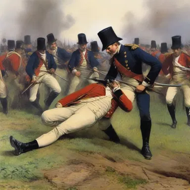During the Battle of Waterloo, a soldier was struck in the shin by a musket ball, causing him to fall to the ground in agony.
