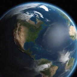 Realistic 3D model of Earth. Focus on the polar region, highlighting the specific radial distance.