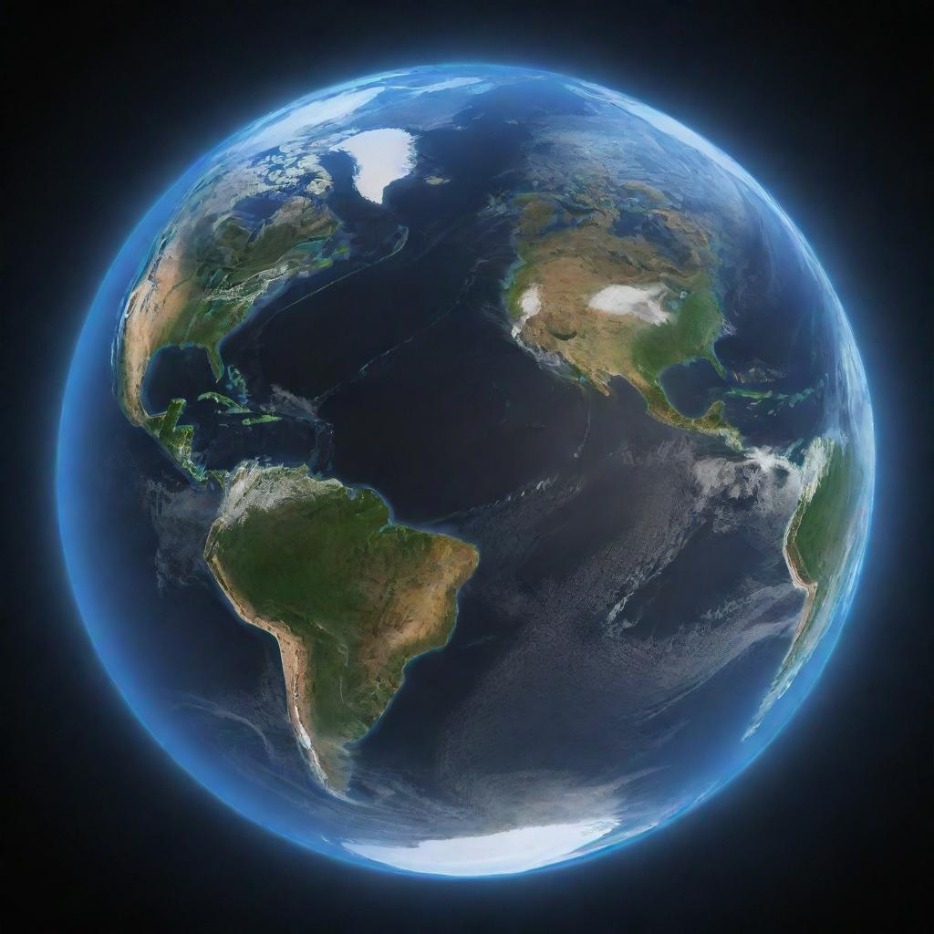 Realistic 3D model of Earth. Focus on the polar region, highlighting the specific radial distance.