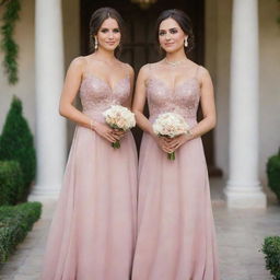 A stunning bridesmaid dress in old rose color, complemented with alluring gold jewelry