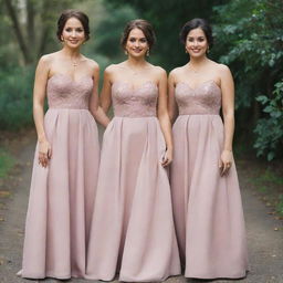 A stunning bridesmaid dress in old rose color, complemented with alluring gold jewelry