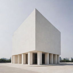 An image of a modern bank building, stark and elegant, depicted in a purely white minimalist aesthetic stand against a neutral background