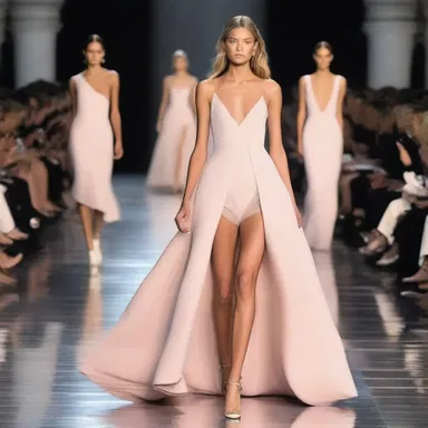 The model wore a stunning self-coloured dress on the runway.