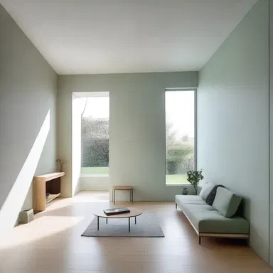 The minimalist house was designed with self-coloured walls and furniture.