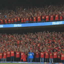 A grand cricket match in 2024 between Royal Challengers Bangalore (RCB) and Mumbai Indians (MI), filled with a captivated audience expressing their excitement.