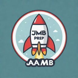 Design a logo containing the words 'JAMB PREP WITH ELLIOT', including a book and a rocket, in a stylish and engaging manner.