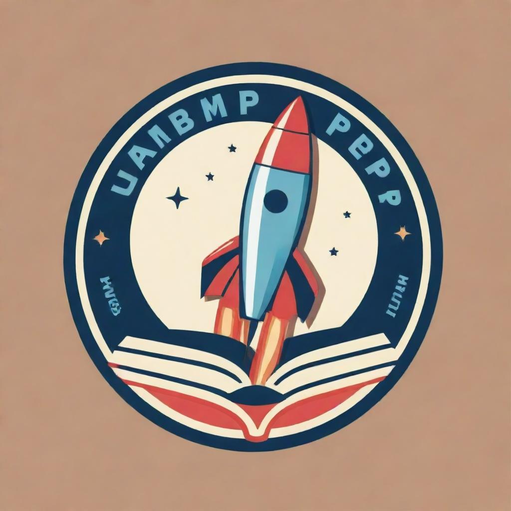 Design a logo featuring the phrase 'JAMB PREP WITH ELLIOT', accompanied by a book and a rocket, stylized in a striking and attractive design.