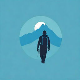 Design a logo for a mountain travel company named 'Bentala Adventure'. It should feature a mountain icon, a beach, and a silhouette of a person with a carrier backpack. The dominant color should be sea blue.