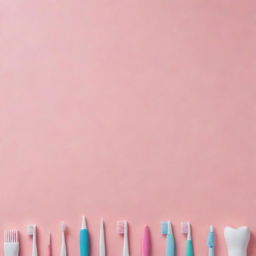 Create an aesthetic dental-themed background that has ample empty space for text. Include elements like toothbrushes, teeth, dental floss in a bright and inviting style.