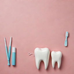 Craft an Instagram-ready dental-themed background with ample space for text. Incorporate design details such as dental floss, toothbrushes, and teeth in fresh and attractive aesthetics.