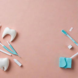 Craft an Instagram-ready dental-themed background with ample space for text. Incorporate design details such as dental floss, toothbrushes, and teeth in fresh and attractive aesthetics.