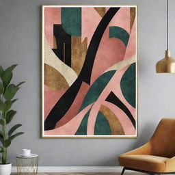 Art Deco styled wall art print hailing from the 1920s era, showcasing a maximalist design approach. The artwork is abstract and is suitable for apartment decor.