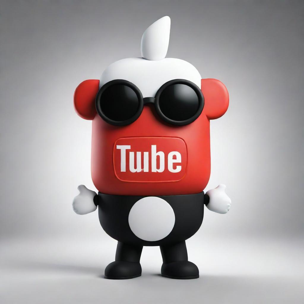 Design an imaginative, appealing mascot for YouTube using the platform's recognizable red, white and black color scheme. The mascot should embody elements of video-sharing, community, and creativity.