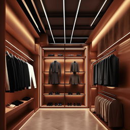 Create a design for one wall for clothing shop, which 20 feet wall. Add some unique style and mostly hanging system. It is for mens wear