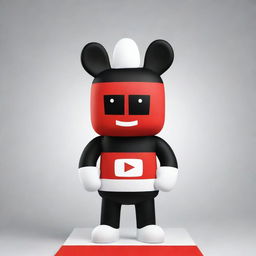 Design an imaginative, appealing mascot for YouTube using the platform's recognizable red, white and black color scheme. The mascot should embody elements of video-sharing, community, and creativity.