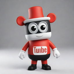 Design an imaginative, appealing mascot for YouTube using the platform's recognizable red, white and black color scheme. The mascot should embody elements of video-sharing, community, and creativity.