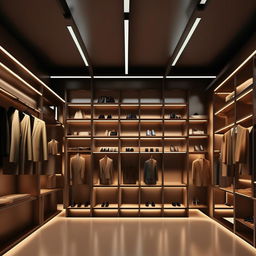 Create a design for one wall for clothing shop, which 20 feet wall. Add some unique style and mostly hanging system. It is for mens wear