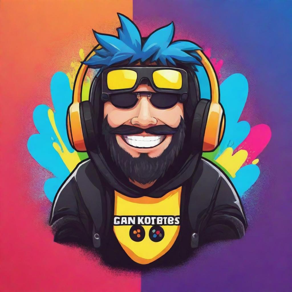 Design a funky, cool, 2D gamer-themed mascot for a YouTube channel. Use bright colors, gaming elements, and radiate a vibe of fun and innovation.