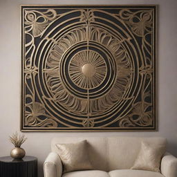 Create a 1920s Art Deco styled wall art, focusing on abstract formations and intricate details reminiscent of a ceiling design.