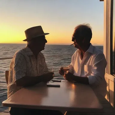 As the sun set over the ocean, they sat on the balcony, sipping wine and playing gin rummy.