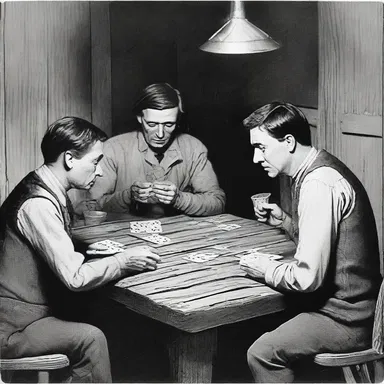 In the dark, eerie cabin, they found an old, worn-out deck of cards and decided to play a game of gin rummy to pass the time.