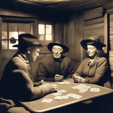 In the dark, eerie cabin, they found an old, worn-out deck of cards and decided to play a game of gin rummy to pass the time.
