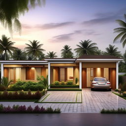 Design a 1-floor house plan on 1800 sq mt, dimensions 40*45 mt, with 4 bedrooms, toilets, a pooja room, parking space, surrounded by lawns on 3 sides.