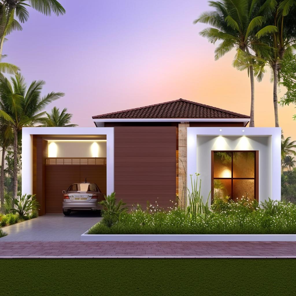 Design a 1-floor house plan on 1800 sq mt, dimensions 40*45 mt, with 4 bedrooms, toilets, a pooja room, parking space, surrounded by lawns on 3 sides.