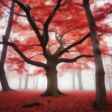 As the protagonist wandered through the enchanted forest, she came across a magnificent sweet gum tree with vibrant red leaves.