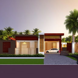 Design a 1-floor house plan on 1800 sq mt, dimensions 40*45 mt, with 4 bedrooms, toilets, a pooja room, parking space, surrounded by lawns on 3 sides.